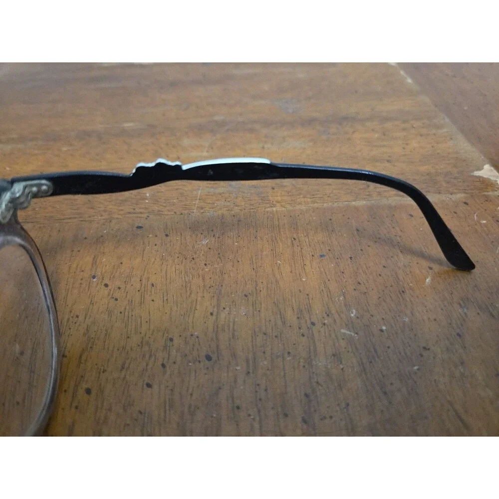 American Optical 1960s Aluminum Frame Cat Eye Glasses Brown Tan Rhinestone Vntg